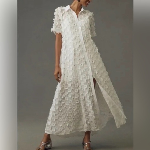 Anthropologie Dresses & Skirts - Anthropologie X Porridge 3-D White Floral Shirt Dress